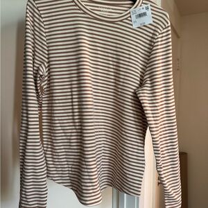 American Eagle Outfitters Beige and White Striped Long Sleeve Tee